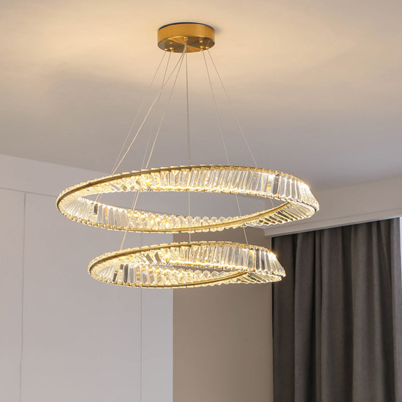 Luz de araña de cristal moderna luz colgante de dos niveles para sala de estar