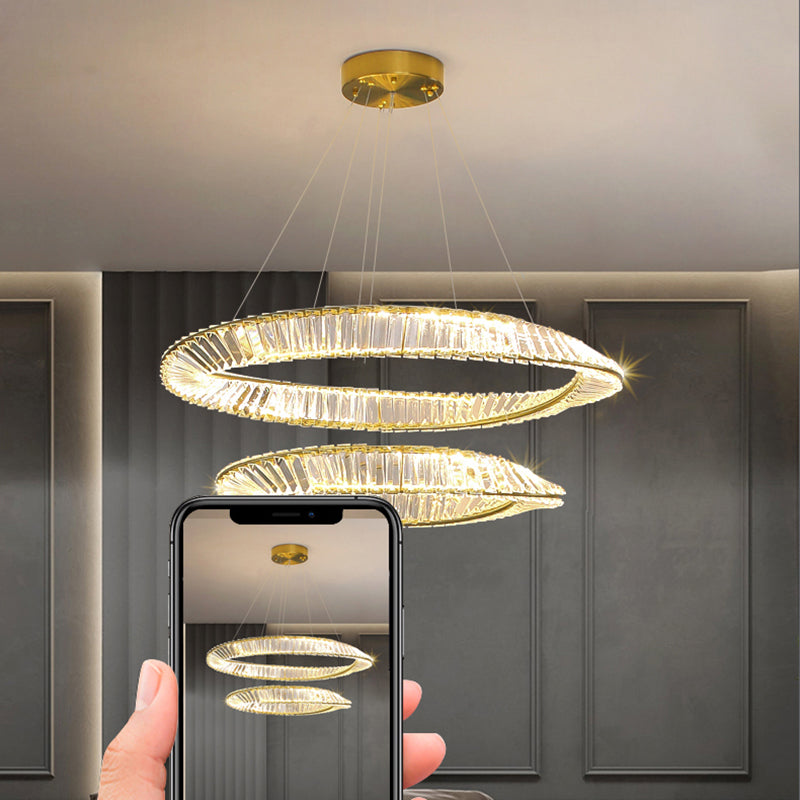 Luz de araña de cristal moderna luz colgante de dos niveles para sala de estar