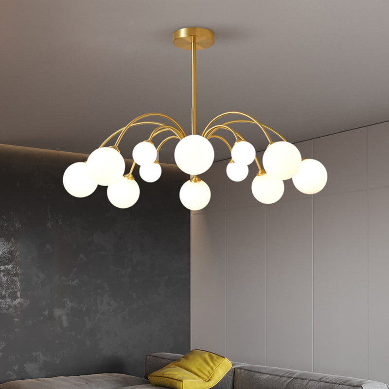 Gold Multi Head Chandelier Light Fixtures Simple Glass Hanging Chandelier for Living Room