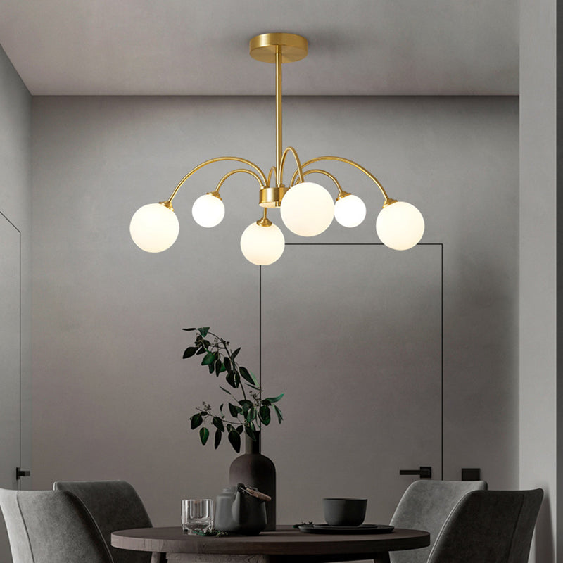 Gold Multi Head Chandelier Light Fixtures Simple Glass Hanging Chandelier for Living Room