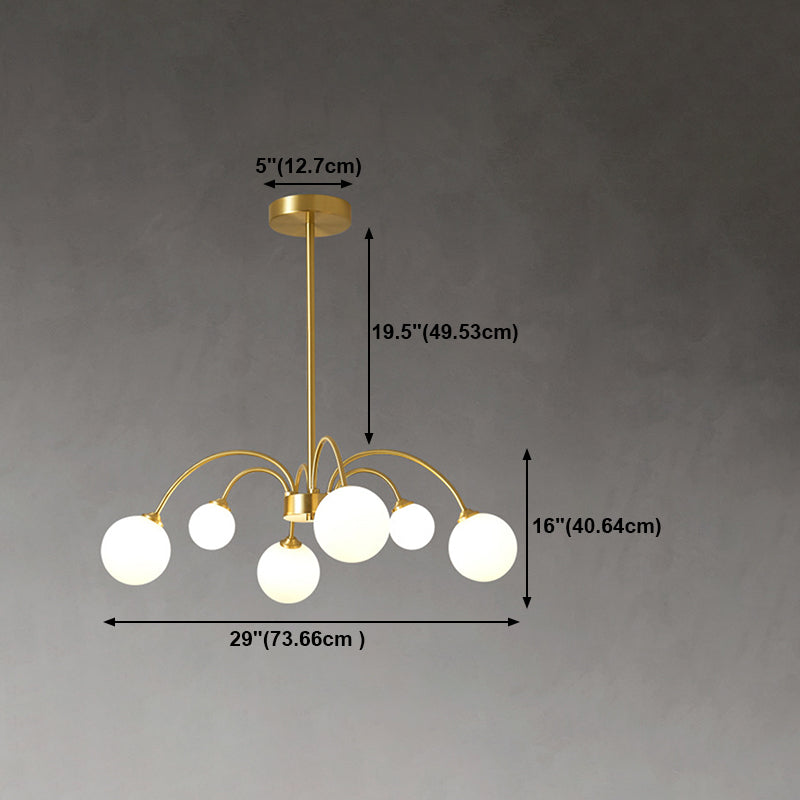 Gold Multi Head Chandelier Light Fixtures Simple Glass Hanging Chandelier for Living Room