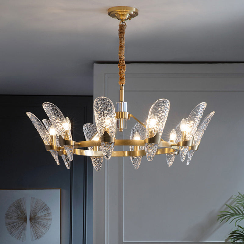 Glazen kroonluchter met meerdere hoofden, moderne hangende kroonluchter voor zitkamer