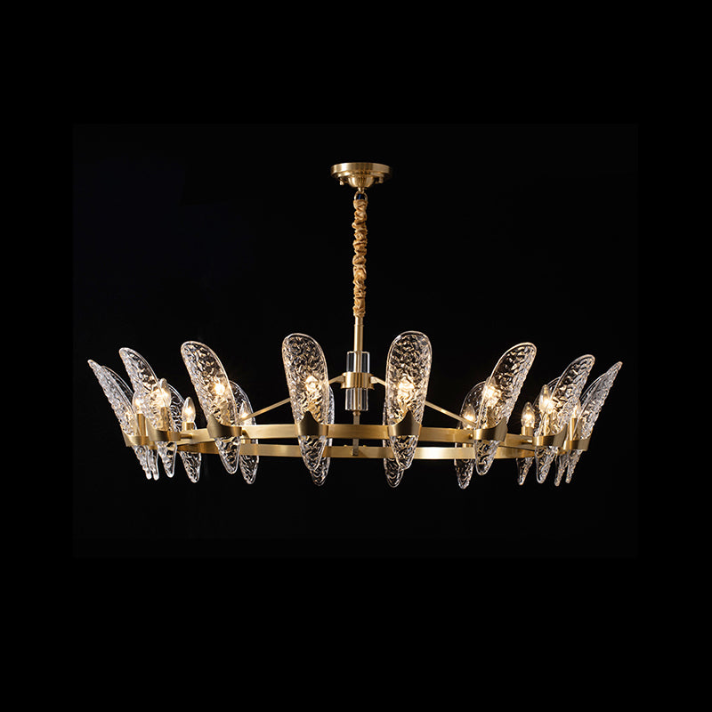 Glazen kroonluchter met meerdere hoofden, moderne hangende kroonluchter voor zitkamer