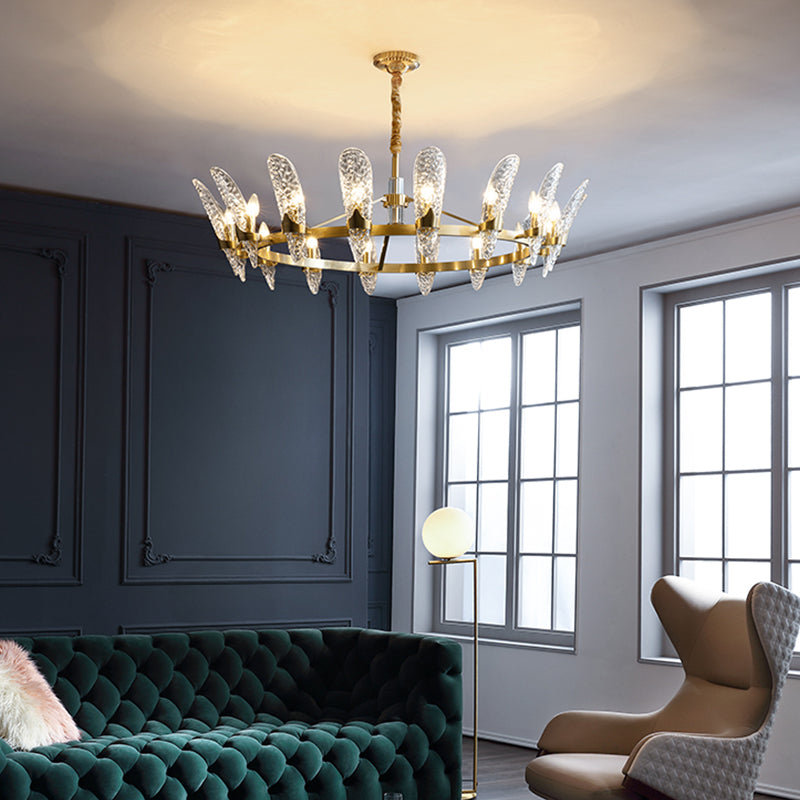 Glazen kroonluchter met meerdere hoofden, moderne hangende kroonluchter voor zitkamer