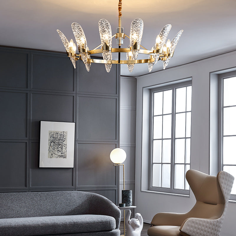 Glazen kroonluchter met meerdere hoofden, moderne hangende kroonluchter voor zitkamer
