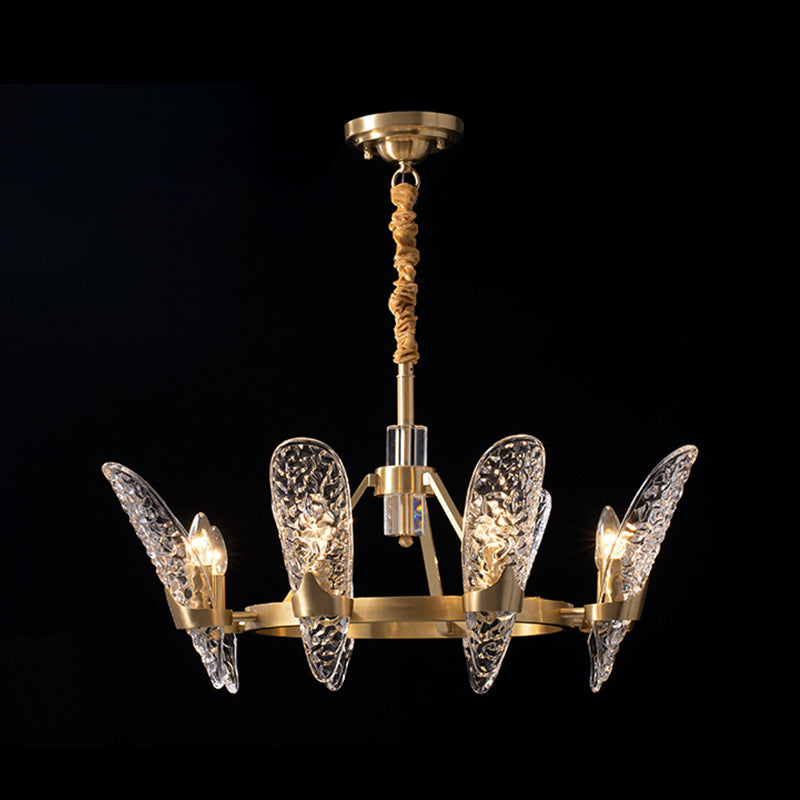 Glazen kroonluchter met meerdere hoofden, moderne hangende kroonluchter voor zitkamer