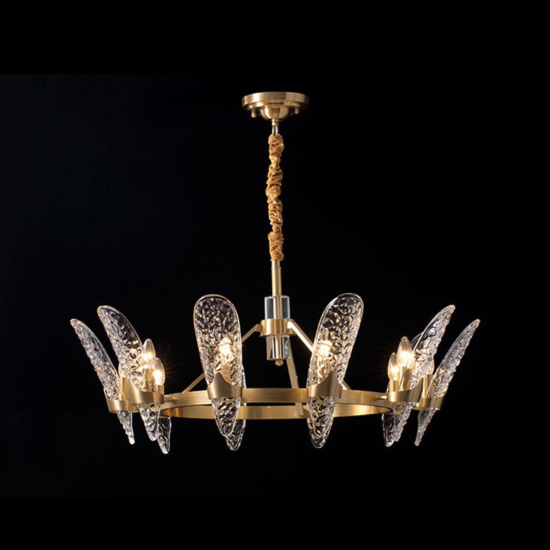 Glazen kroonluchter met meerdere hoofden, moderne hangende kroonluchter voor zitkamer