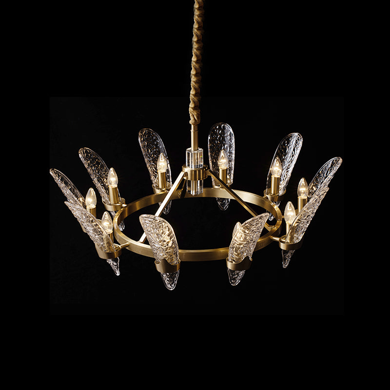 Glazen kroonluchter met meerdere hoofden, moderne hangende kroonluchter voor zitkamer