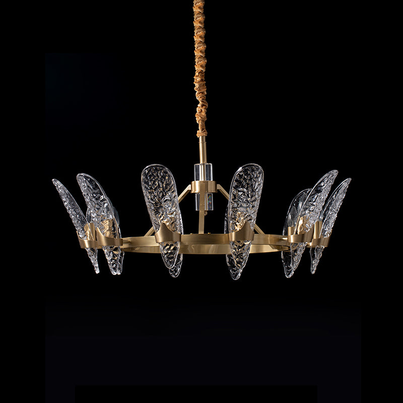 Glazen kroonluchter met meerdere hoofden, moderne hangende kroonluchter voor zitkamer