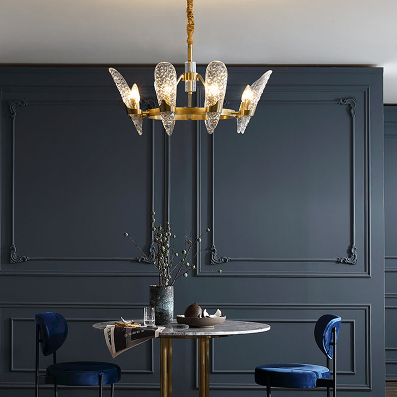 Glazen kroonluchter met meerdere hoofden, moderne hangende kroonluchter voor zitkamer