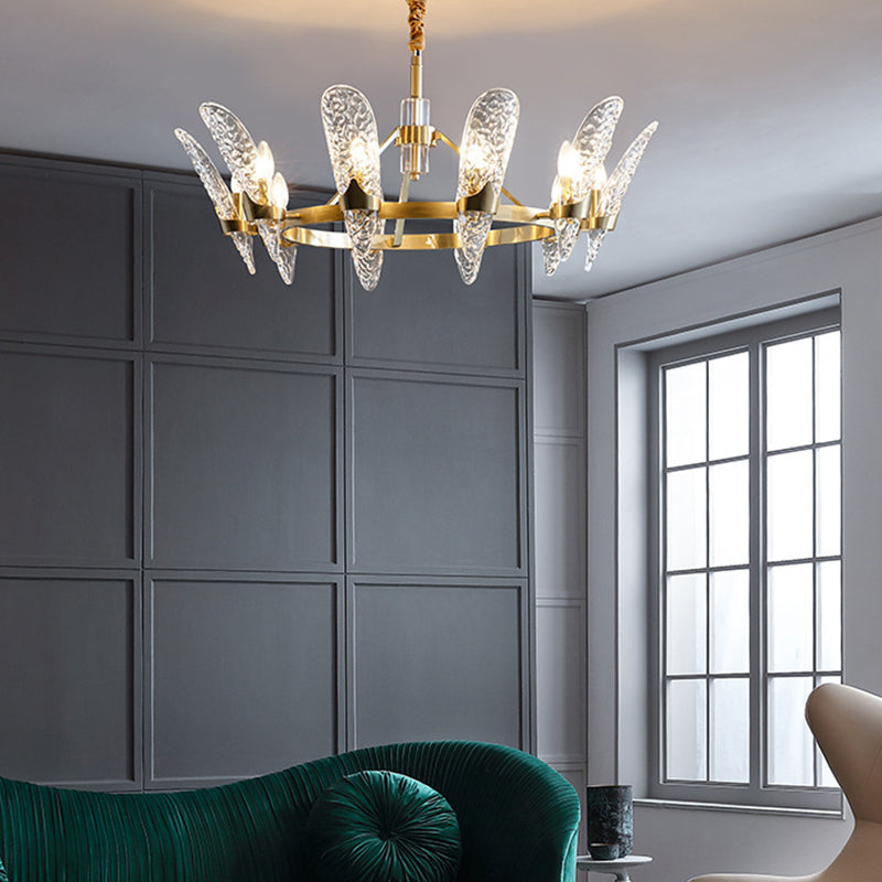 Glazen kroonluchter met meerdere hoofden, moderne hangende kroonluchter voor zitkamer