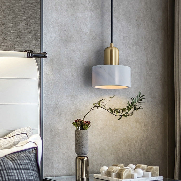 Brass Finish Small Pendant Light Nordic 1-Bulb Marble Suspension Lamp for Bedroom