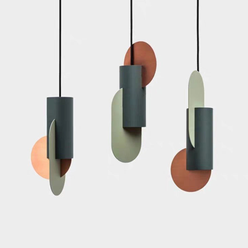 Geometric Cafe Pendant Light Metal Metal 1-Light Macaron Style Drop Lampe en vert-rose-rose