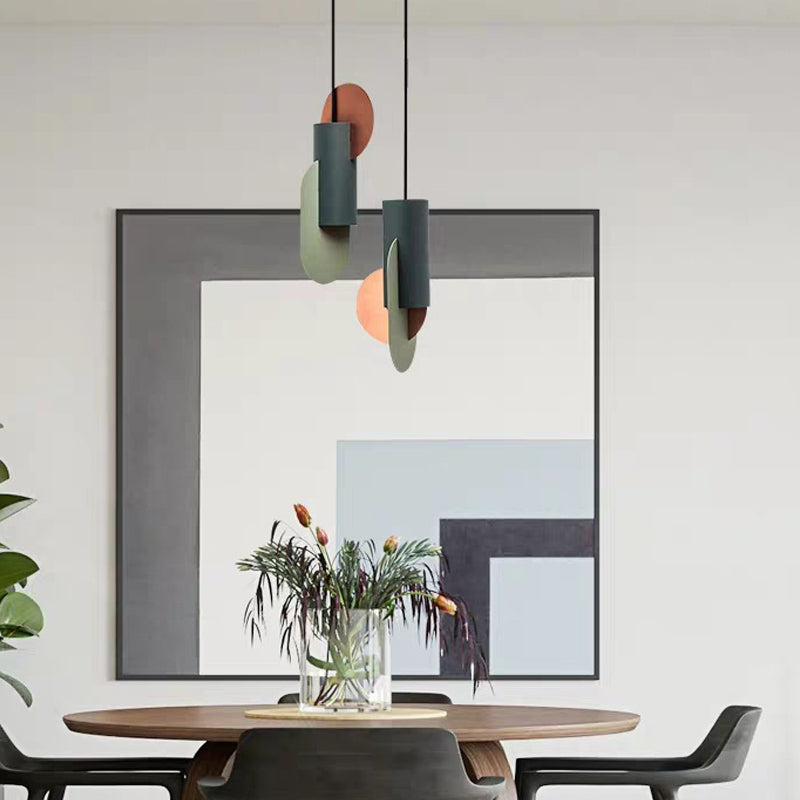 Geometric Cafe Pendant Light Metal Metal 1-Light Macaron Style Drop Lampe en vert-rose-rose