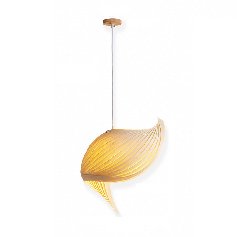 Artistic Shell Suspension Lamp Minimalist Natural Wood 1 Bulb Staircase Pendant Light