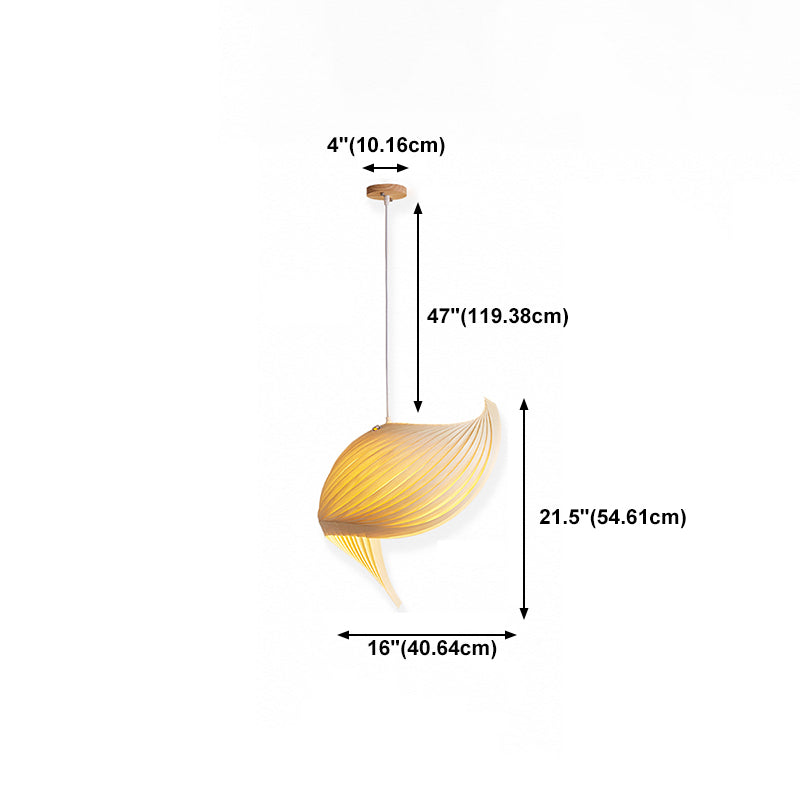 Artistic Shell Suspension Lamp Minimalist Natural Wood 1 Bulb Staircase Pendant Light