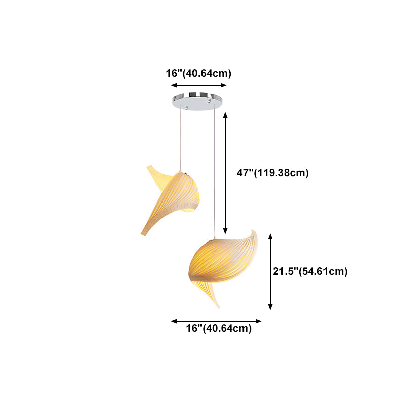 Artistic Shell Suspension Lamp Minimalist Natural Wood 1 Bulb Staircase Pendant Light