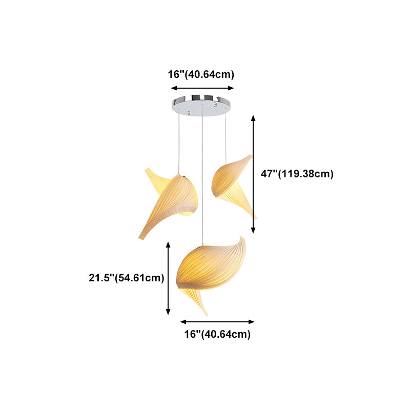 Artistic Shell Suspension Lamp Minimalist Natural Wood 1 Bulb Staircase Pendant Light