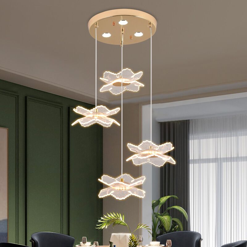 Acrylic Floral Pendant Lighting Modern LED Gold Hanging Lamp for Dining Room