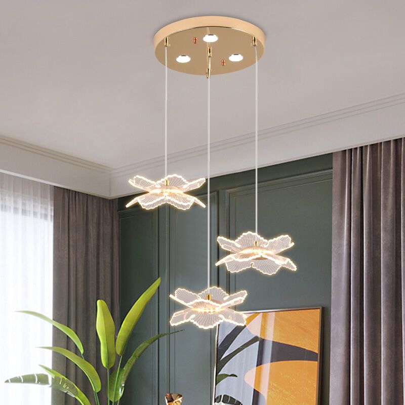 Acrylic Floral Pendant Lighting Modern LED Gold Hanging Lamp for Dining Room