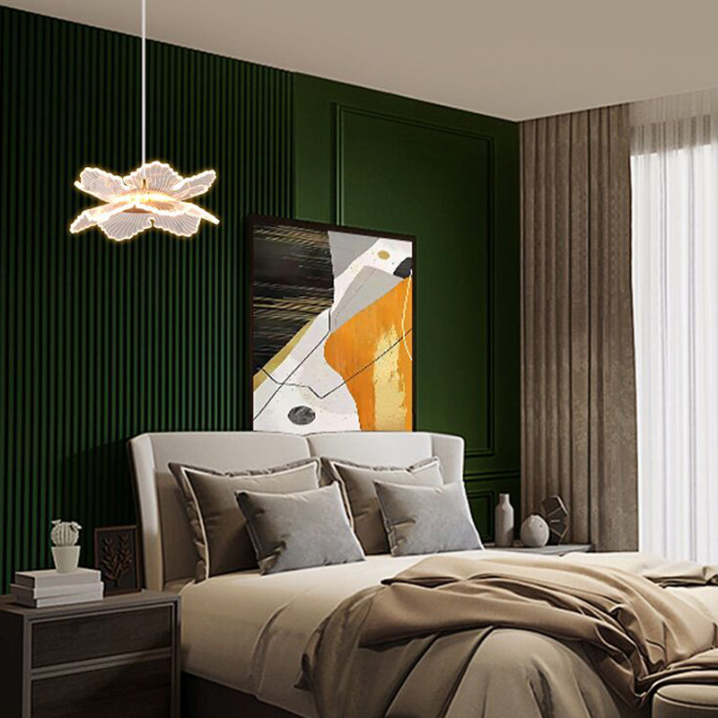 Acrylic Floral Pendant Lighting Modern LED Gold Hanging Lamp for Dining Room