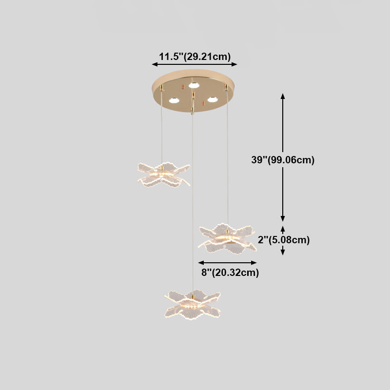 Acrylic Floral Pendant Lighting Modern LED Gold Hanging Lamp for Dining Room