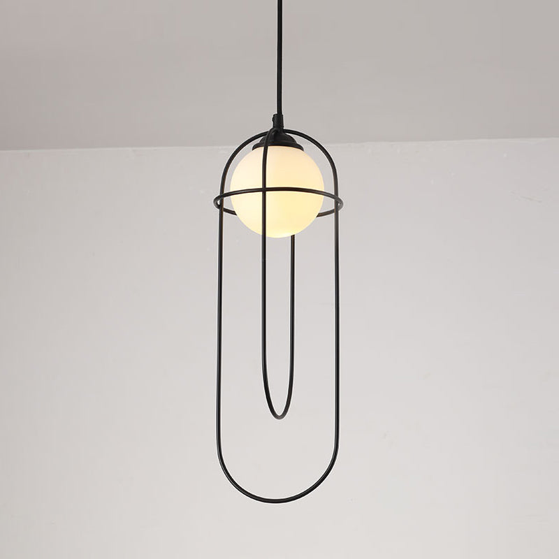 Glass Ball Pendant Light Macaron Style 1-Light Hanging Light with Cage