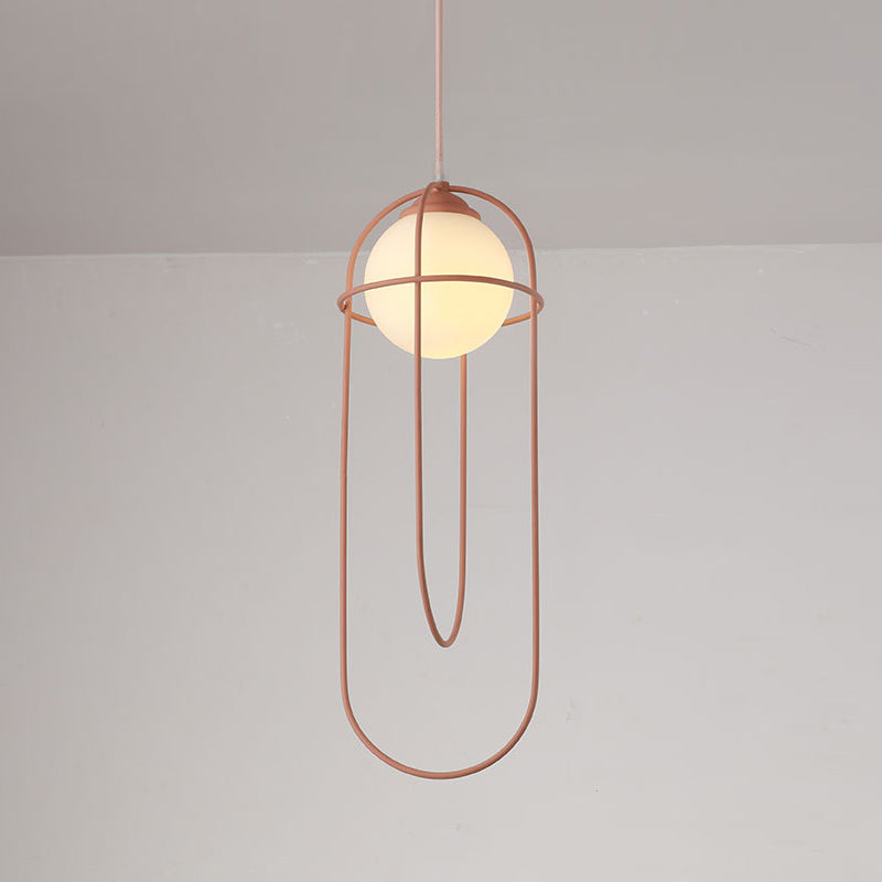 Glass Ball Pendant Light Macaron Style 1-Light Hanging Light with Cage