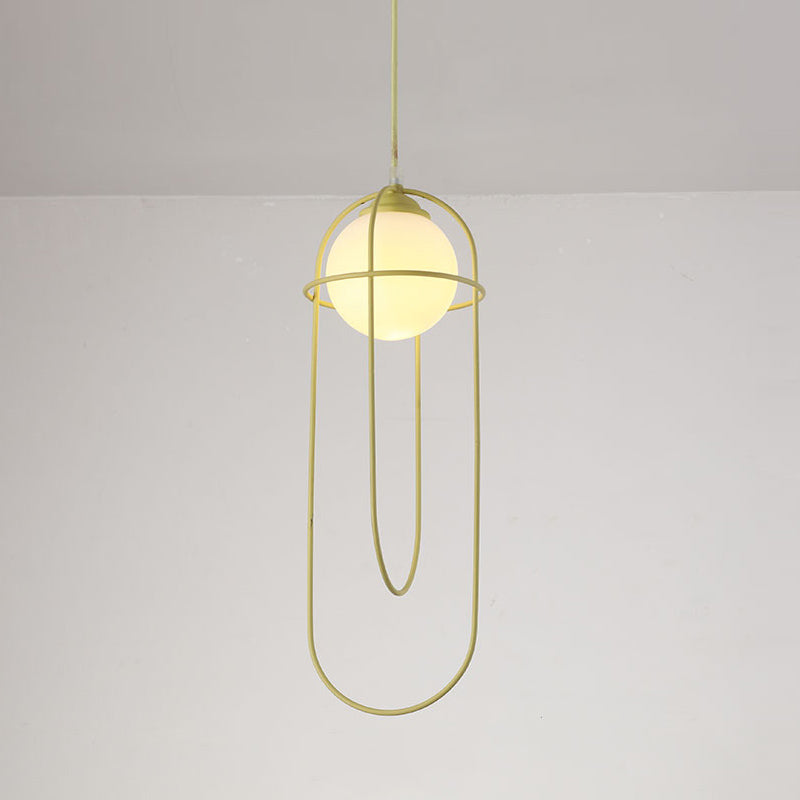 Glass Ball Pendant Light Macaron Style 1-Light Hanging Light with Cage