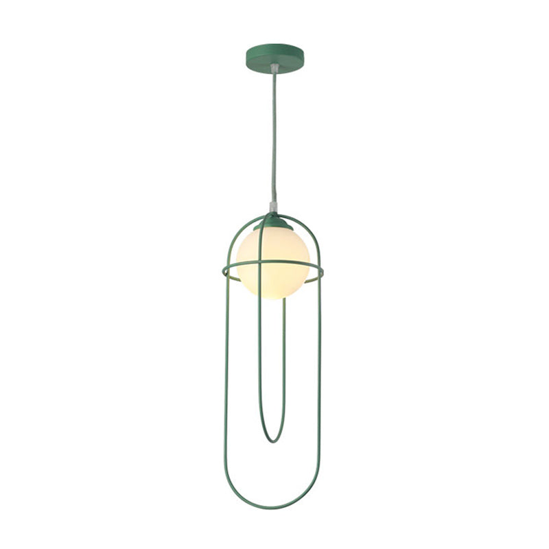 Glass Ball Pendant Light Macaron Style 1-Light Hanging Light with Cage
