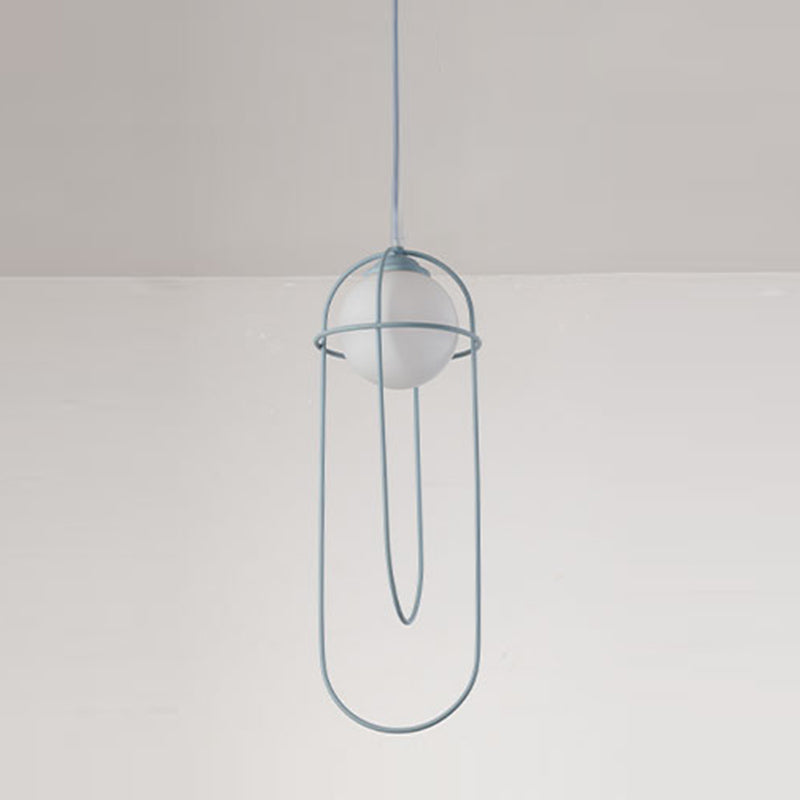 Glass Ball Pendant Light Macaron Style 1-Light Hanging Light with Cage