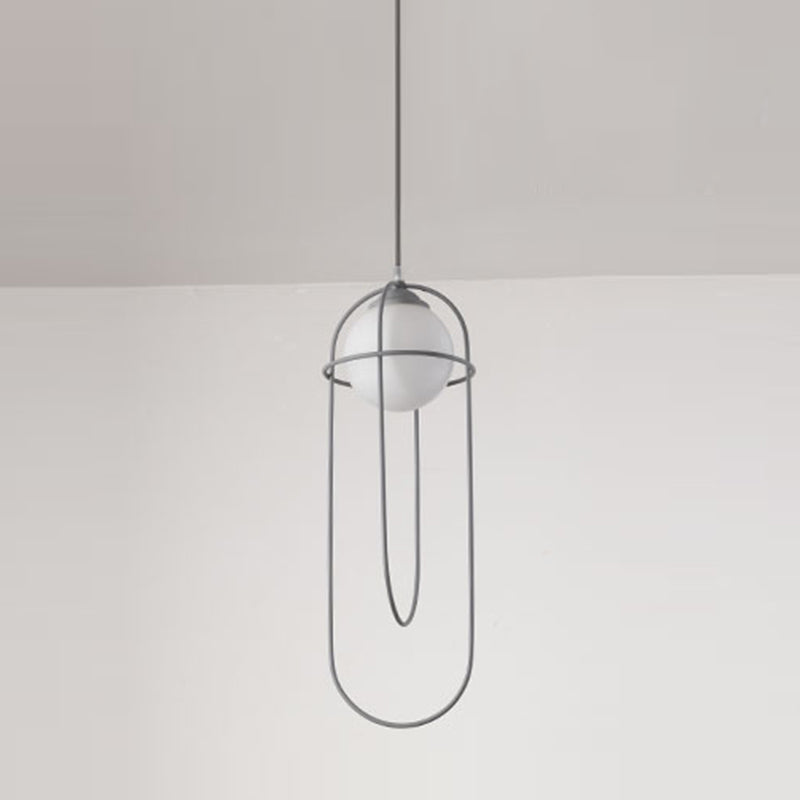 Glass Ball Pendant Light Macaron Style 1-Light Hanging Light with Cage