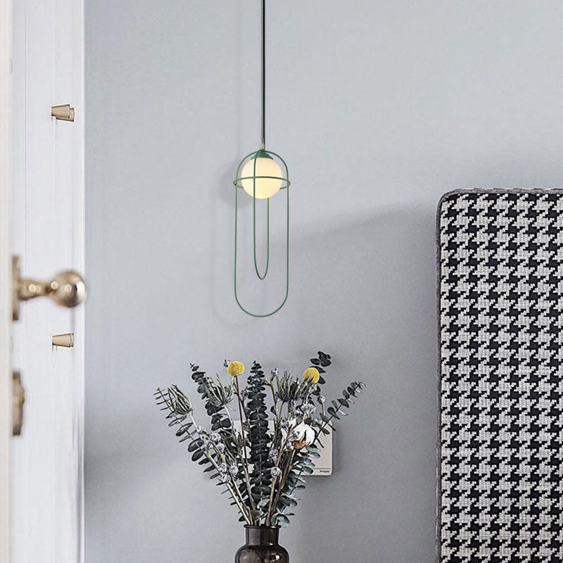 Glass Ball Pendant Light Macaron Style 1-Light Hanging Light with Cage