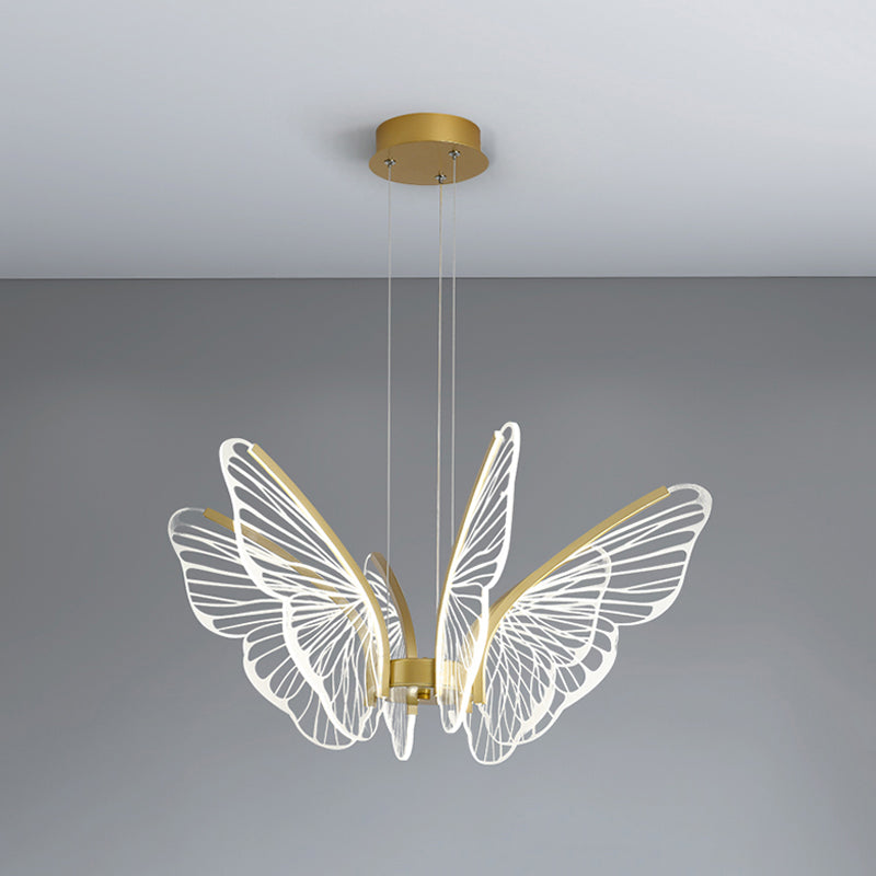 Metal Butterfly Shape Hanging Light Modern Style Multi Lights Cluster Pendant in Gold