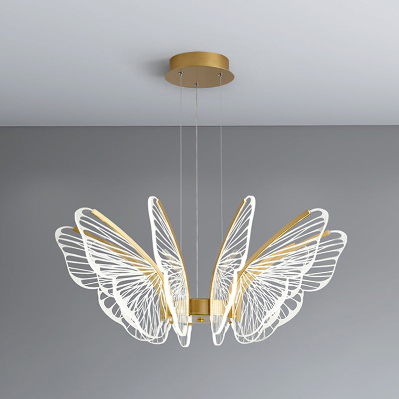 Metal Butterfly Shape Hanging Light Modern Style Multi Lights Cluster Pendant in Gold