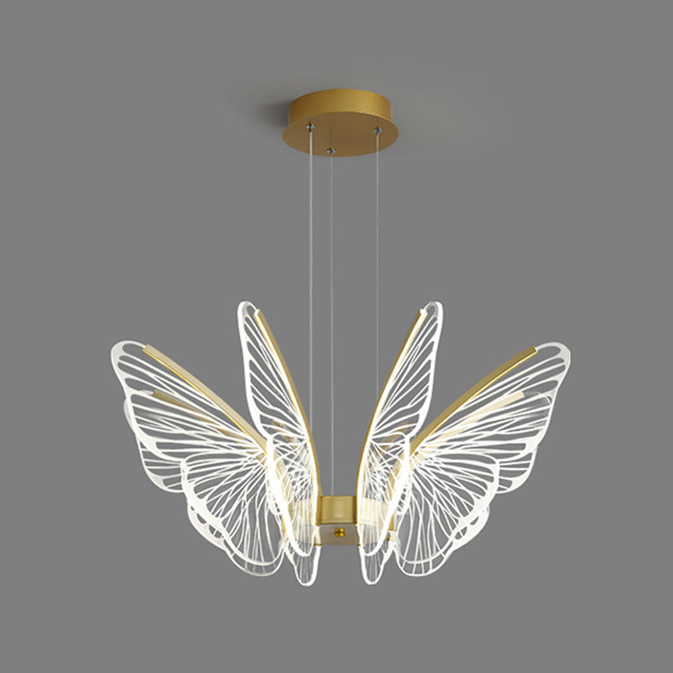 Metal Butterfly Shape Hanging Light Modern Style Multi Lights Cluster Pendant in Gold