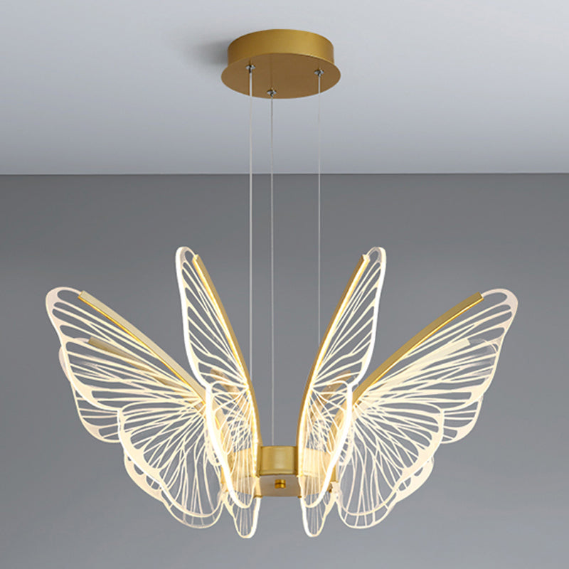 Metal Butterfly Shape Hanging Light Modern Style Multi Lights Cluster Pendant in Gold