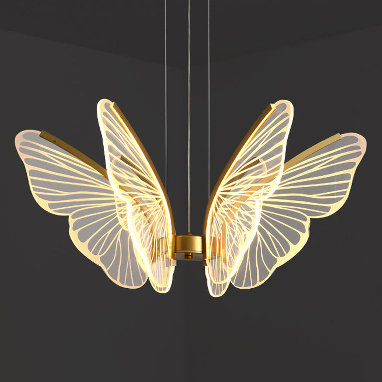 Metal Butterfly Shape Hanging Light Modern Style Multi Lights Cluster Pendant in Gold