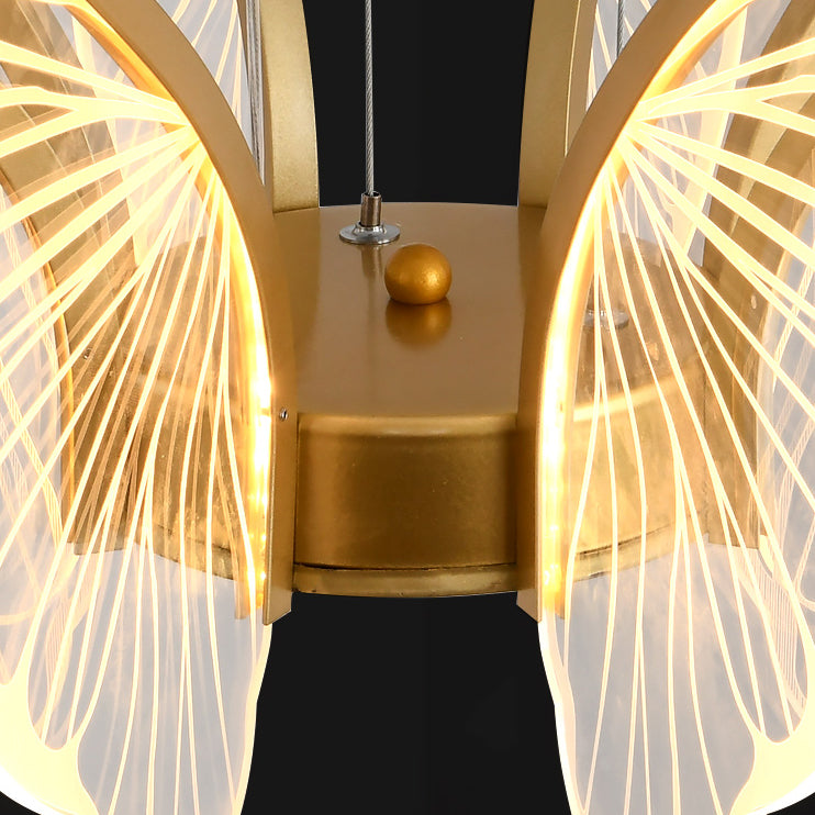 Metal Butterfly Shape Hanging Light Modern Style Multi Lights Cluster Pendant in Gold