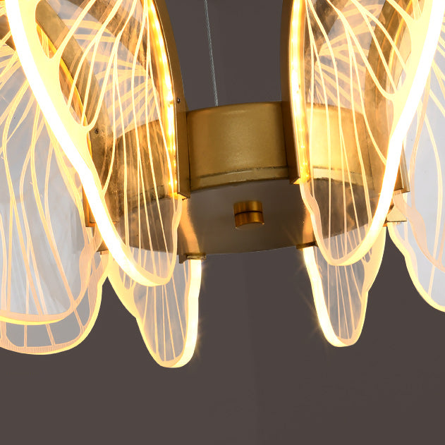 Metal Butterfly Shape Hanging Light Modern Style Multi Lights Cluster Pendant in Gold