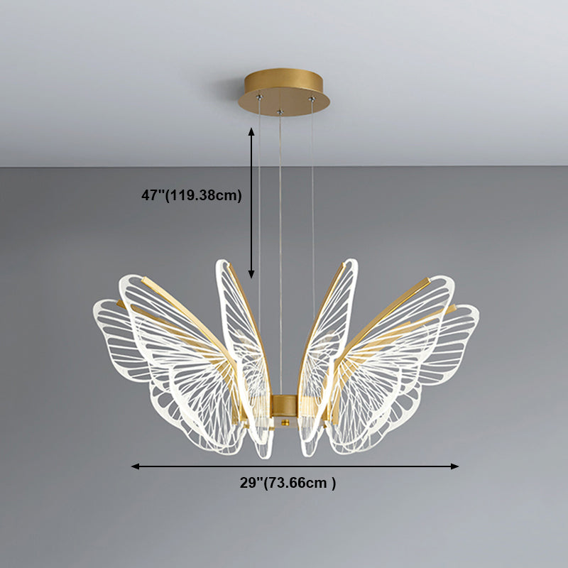 Metal Butterfly Shape Hanging Light Modern Style Multi Lights Cluster Pendant in Gold