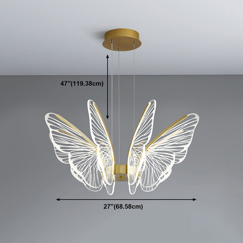 Metal Butterfly Shape Hanging Light Modern Style Multi Lights Cluster Pendant in Gold