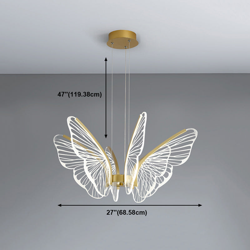 Metal Butterfly Shape Hanging Light Modern Style Multi Lights Cluster Pendant in Gold