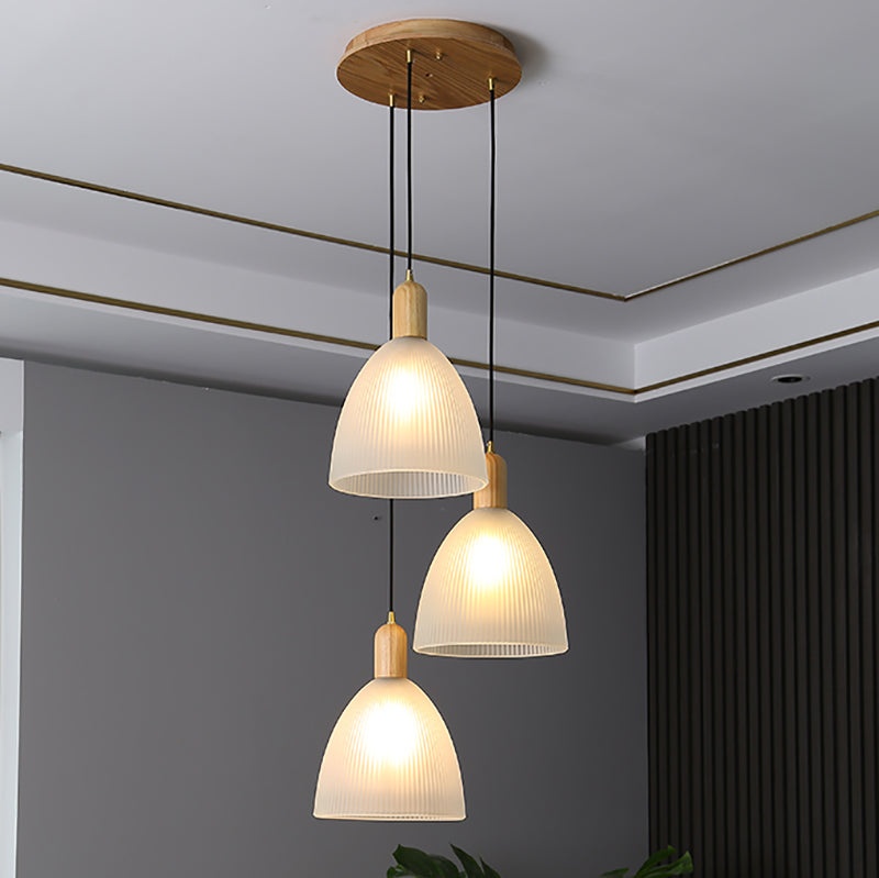 Modern Minimalist Glass Hanging Light Wooden Pendant Lighting Fixture for Sitting Room