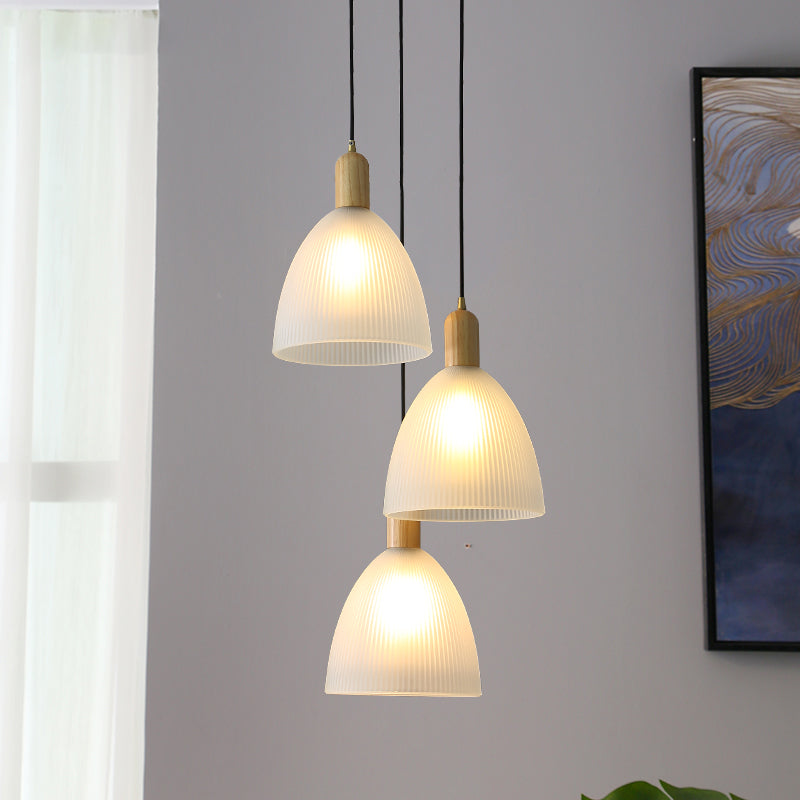 Modern Minimalist Glass Hanging Light Wooden Pendant Lighting Fixture for Sitting Room