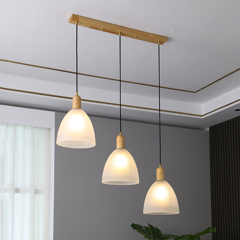 Modern Minimalist Glass Hanging Light Wooden Pendant Lighting Fixture for Sitting Room
