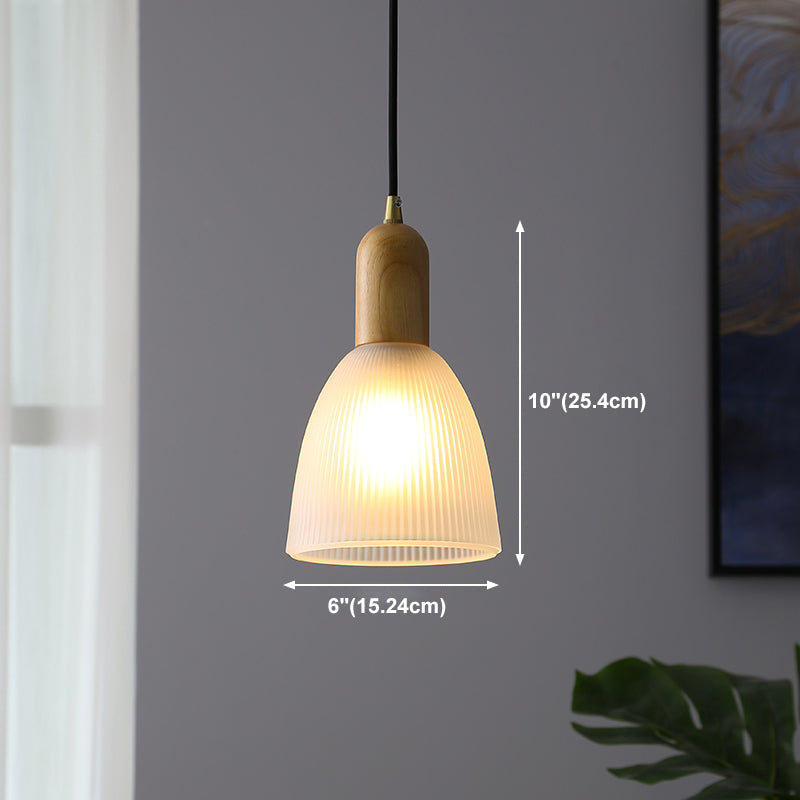 Modern Minimalist Glass Hanging Light Wooden Pendant Lighting Fixture for Sitting Room