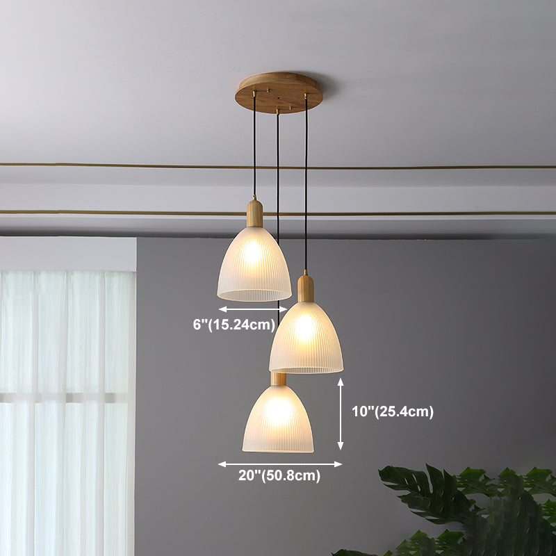 Modern Minimalist Glass Hanging Light Wooden Pendant Lighting Fixture for Sitting Room