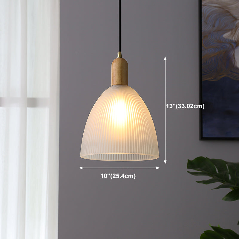 Modern Minimalist Glass Hanging Light Wooden Pendant Lighting Fixture for Sitting Room
