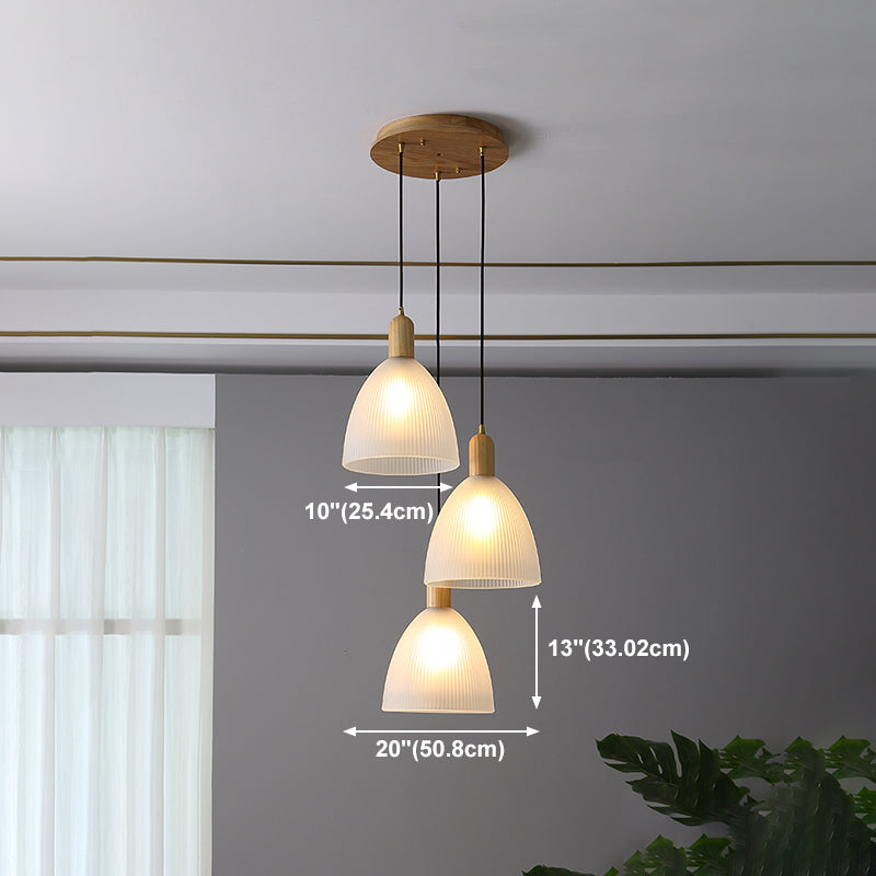 Modern Minimalist Glass Hanging Light Wooden Pendant Lighting Fixture for Sitting Room